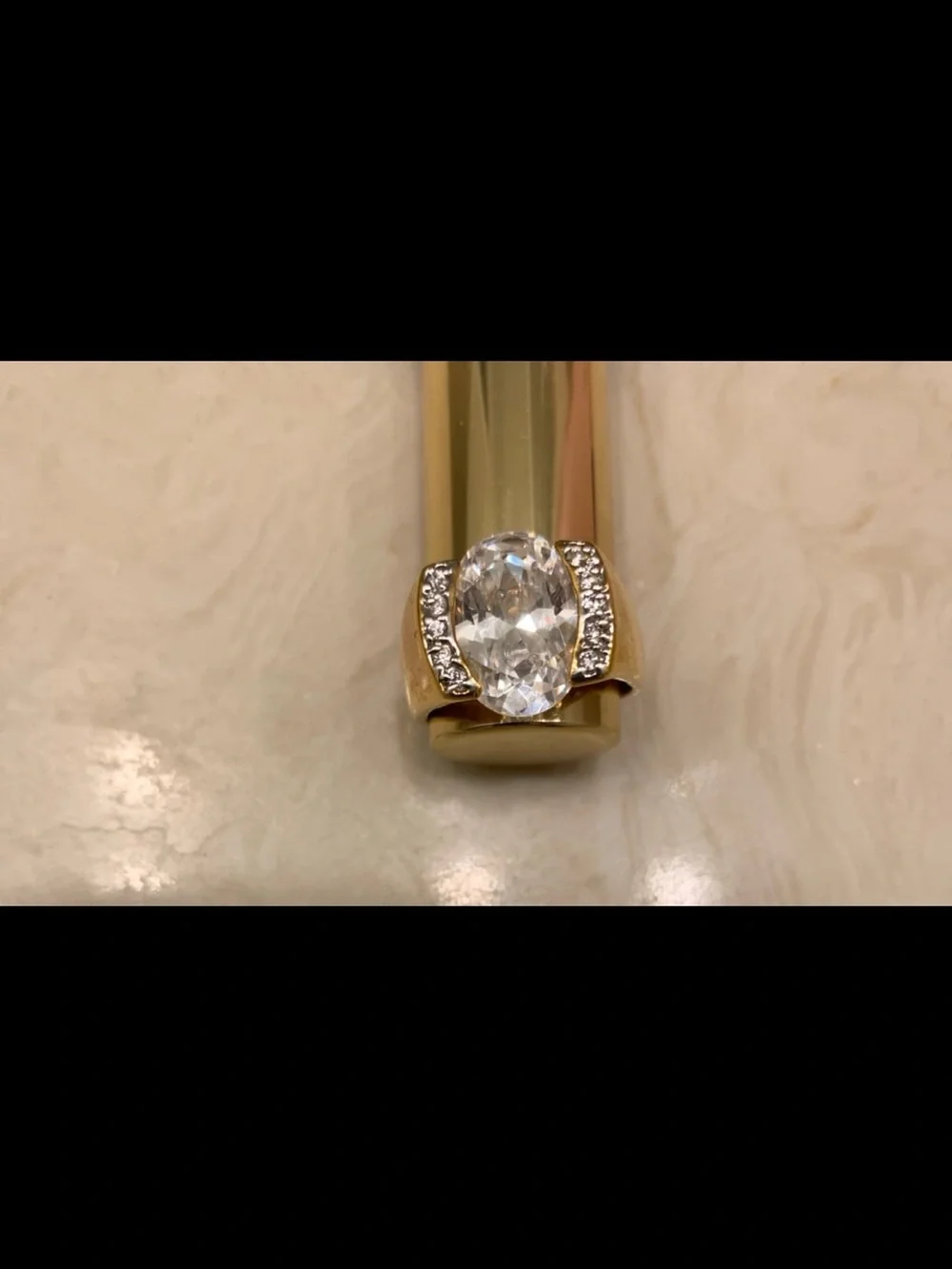 Elegant Cubic Zirconia Ring with Large Oval Cut Stone and Accent Crystals -Women